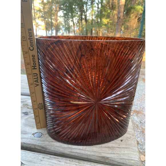 MCM Faux Tortoise Amber Lucite Waste Basket Swirl Translucent Amazing Design GUC - Picture 9 of 16